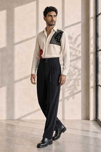 ROHIT DOSHI_White Polyester Crumbl Patch Pattern Shirt _Online_at_Aza_Fashions