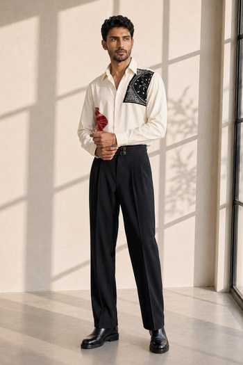 Buy_ROHIT DOSHI_White Polyester Crumbl Patch Pattern Shirt _Online_at_Aza_Fashions
