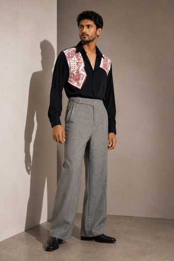 Buy_ROHIT DOSHI_Black Polyester Crease Culture Shirt _Online_at_Aza_Fashions