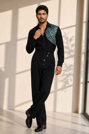 ROHIT DOSHI_Black Polyester Dot Af Shirt _Online_at_Aza_Fashions