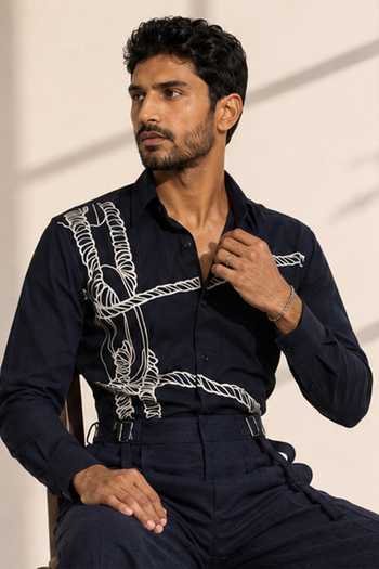 Buy_ROHIT DOSHI_Blue Polyester Cheap Thrils Shirt _at_Aza_Fashions
