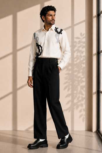 ROHIT DOSHI_White Polyester Two Tone Pattern Shirt _Online_at_Aza_Fashions