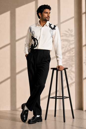 Buy_ROHIT DOSHI_White Polyester Two Tone Pattern Shirt _Online_at_Aza_Fashions
