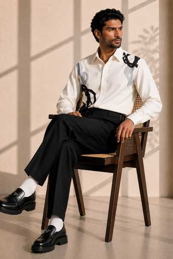 Shop_ROHIT DOSHI_White Polyester Two Tone Pattern Shirt _Online_at_Aza_Fashions