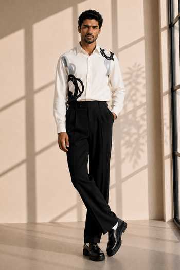 Shop_ROHIT DOSHI_White Polyester Two Tone Pattern Shirt _at_Aza_Fashions