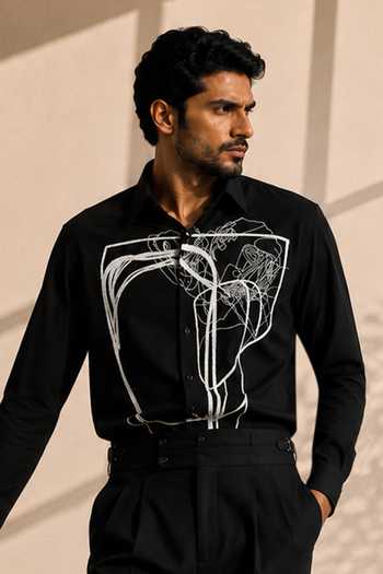 ROHIT DOSHI_Black Polyester In The Name Of Modern Art Shirt _Online_at_Aza_Fashions