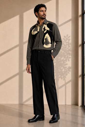 ROHIT DOSHI_Grey Polyester Three Tone Patch Work Shirt _Online_at_Aza_Fashions