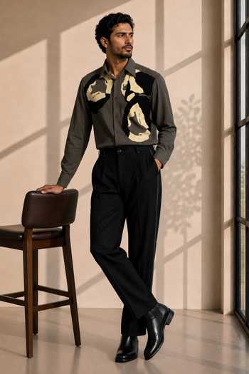 Shop_ROHIT DOSHI_Grey Polyester Three Tone Patch Work Shirt _at_Aza_Fashions