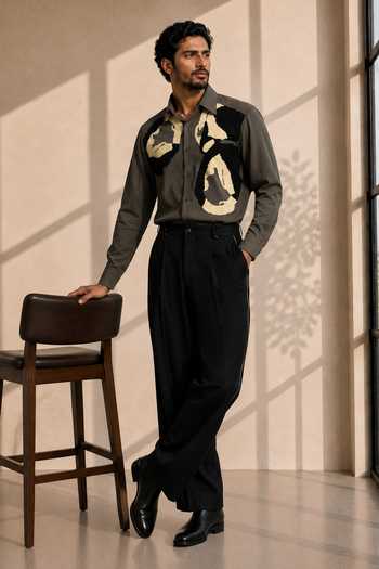 Buy_ROHIT DOSHI_Grey Polyester Three Tone Patch Work Shirt _Online_at_Aza_Fashions