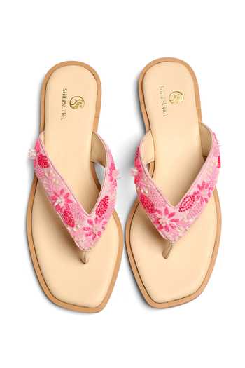 Shop_Shilpsutra_Pink Rose Bloom Embroidered Sandals _at_Aza_Fashions
