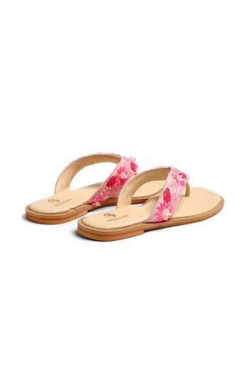Shilpsutra_Pink Rose Bloom Embroidered Sandals _Online_at_Aza_Fashions