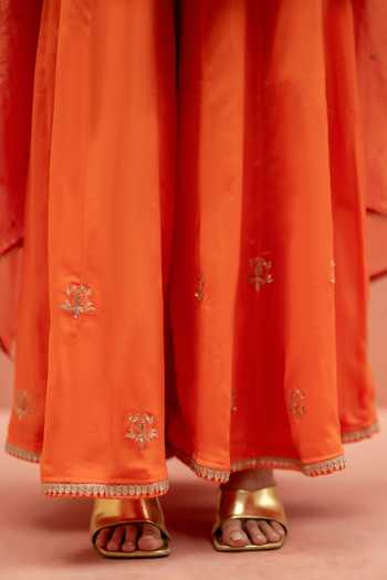 Buy_AM by Anita Mittal_Orange Silk Square Neck Noor Embroidered Kurta Sharara Set 