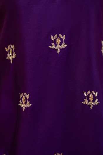 AM by Anita Mittal_Purple Silk Scoop Neck, Yes Noor Embroidered Kurta Sharara Set _at_Aza_Fashions