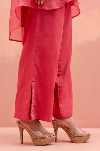 Buy_AM By Anita Mittal_Pink Chanderi Button-down Neck Twinkle Shirt And Pant Co-ord Set _Online_at_Aza_Fashions