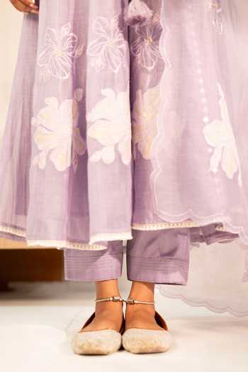 Buy_AM by Anita Mittal_Purple Chanderi V-neck Zara Mul Anarkali Set _Online_at_Aza_Fashions