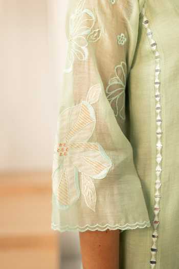 Shop_AM by Anita Mittal_Green Chanderi Keyhole Neck Zara Mul Anarkali Set 