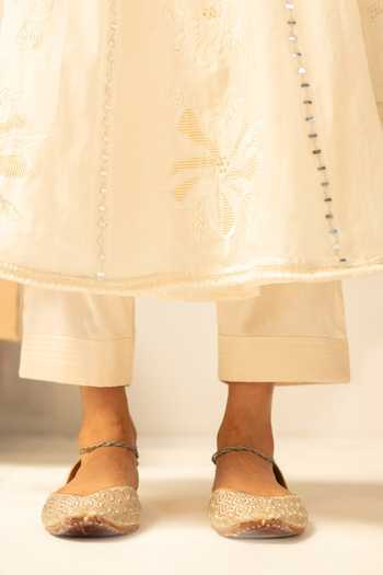 AM by Anita Mittal_White Chanderi V-neck Zara Mul Anarkali Set _at_Aza_Fashions