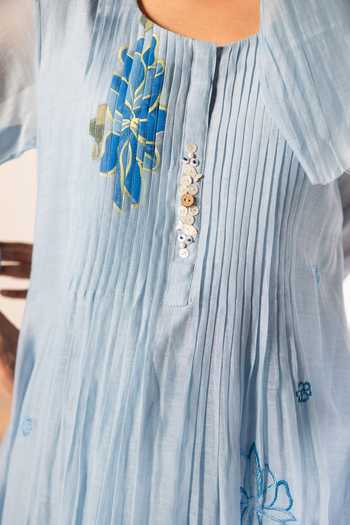 Buy_AM By Anita Mittal_Blue Chanderi Round Neck Zoya Mul Tunic And Pant Set 