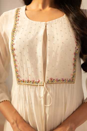 Shop_AM by Anita Mittal_White Chanderi Round Neck, Yes Zuri Mul Tunic And Pant Set 