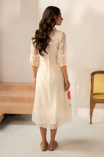 Shop_AM by Anita Mittal_White Chanderi Round Neck Zeba Mul Tunic _at_Aza_Fashions