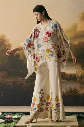 Buy_Chandrima_Ivory Chanderi Floral Bloom Sharara _at_Aza_Fashions