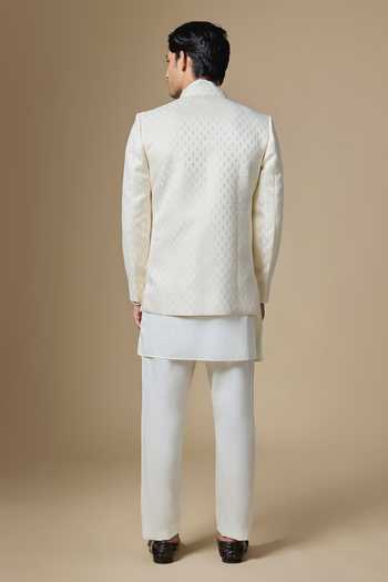 Shop_SPRING BREAK_Ivory Silk, Dupion, Cotton, Satin Embroidered Bandhagal Set _at_Aza_Fashions