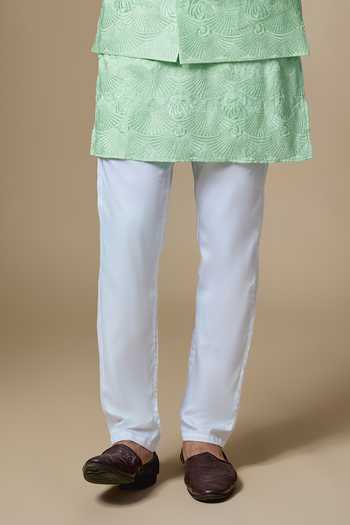 Buy_SPRING BREAK_Mint Silk, Dupion, Cotton Satin Border Embroidered Nehru Jacket And Kurta Set _Online_at_Aza_Fashions