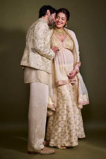 Shop_Gopi Vaid_Ivory Chanderi, Satin, Linen, Tussar Embroidery, Zari Dhir Bandhgala Jacket Set _Online_at_Aza_Fashions