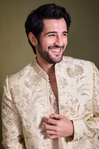 Gopi Vaid_Ivory Chanderi, Satin, Linen, Tussar Embroidery, Zari Dhir Bandhgala Jacket Set _at_Aza_Fashions