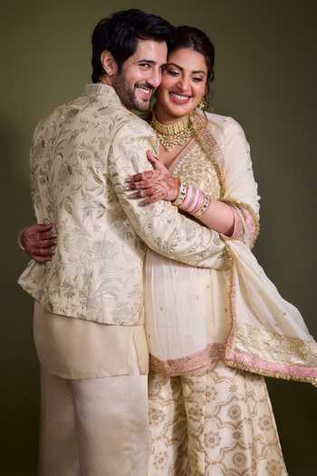 Shop_Gopi Vaid_Ivory Chanderi, Satin, Linen, Tussar Embroidery, Zari Dhir Bandhgala Jacket Set _Online