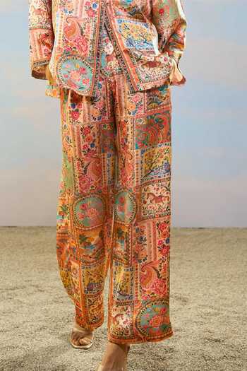 Buy_Dash And Dot_Multi Color Viscose Collared Neck Ornamental Print Shirt And Pant Set _Online_at_Aza_Fashions