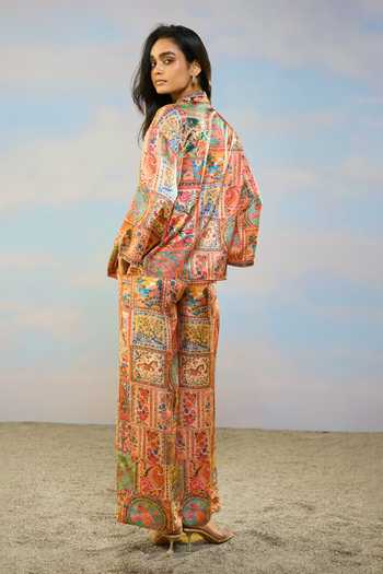Shop_Dash And Dot_Multi Color Viscose Collared Neck Ornamental Print Shirt And Pant Set _at_Aza_Fashions