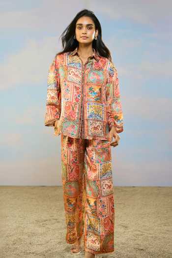 Shop_Dash And Dot_Multi Color Viscose Collared Neck Ornamental Print Shirt And Pant Set _Online_at_Aza_Fashions