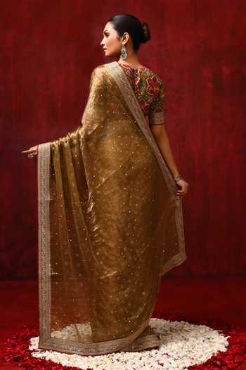 singhanias_Gold Tissue Saree With Running Blouse Fabric _Online_at_Aza_Fashions