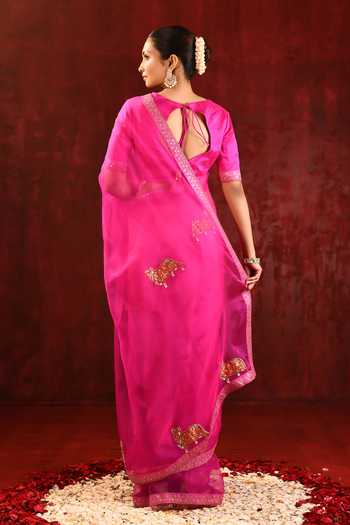 singhanias_Pink Organza Saree With Running Blouse Fabric _Online_at_Aza_Fashions