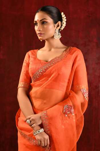 Buy_singhanias_Orange Organza Saree With Running Blouse Fabric 
