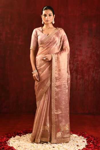 Buy_Singhanias_Gold Tissue Saree With Running Blouse Fabric _at_Aza_Fashions
