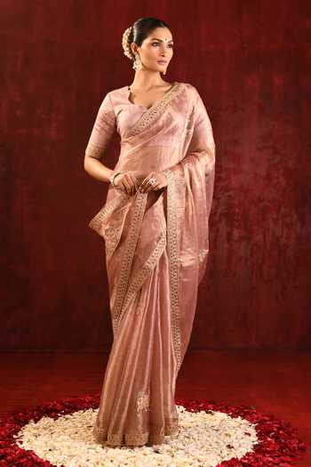 Buy_Singhanias_Gold Tissue Saree With Running Blouse Fabric _Online_at_Aza_Fashions