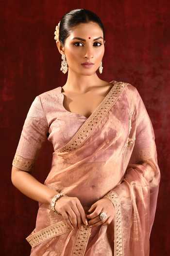 Singhanias_Gold Tissue Saree With Running Blouse Fabric _at_Aza_Fashions