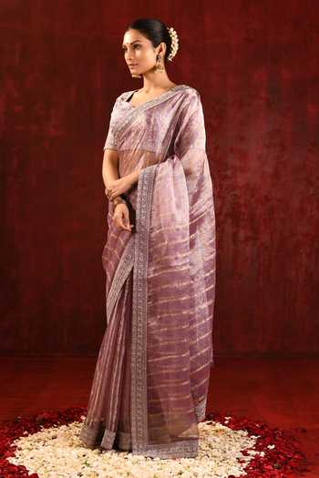 Shop_singhanias_Gold Tissue Saree With Running Blouse Fabric _Online_at_Aza_Fashions