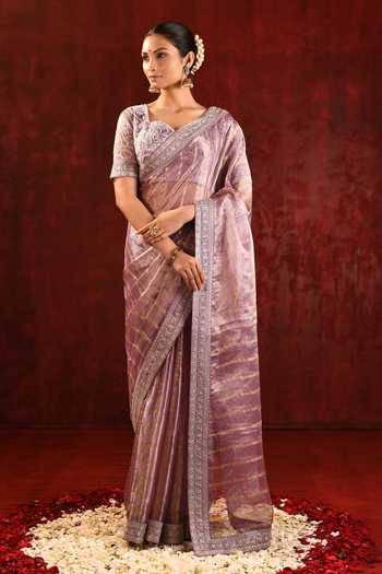 Buy_singhanias_Gold Tissue Saree With Running Blouse Fabric _at_Aza_Fashions