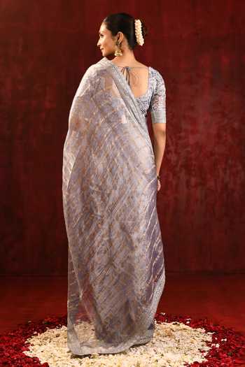 singhanias_Grey Tissue Saree With Running Blouse Fabric _Online_at_Aza_Fashions