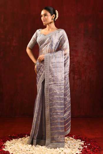 Buy_singhanias_Grey Tissue Saree With Running Blouse Fabric _Online_at_Aza_Fashions