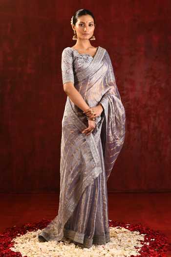 Shop_singhanias_Grey Tissue Saree With Running Blouse Fabric _Online_at_Aza_Fashions