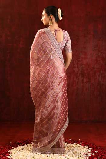 Shop_Singhanias_Pink Tissue Saree With Running Blouse Fabric _at_Aza_Fashions