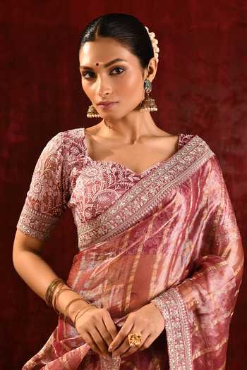 Shop_Singhanias_Pink Tissue Saree With Running Blouse Fabric _Online_at_Aza_Fashions