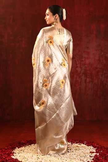 singhanias_Gold Tissue Saree With Running Blouse Fabric _Online_at_Aza_Fashions