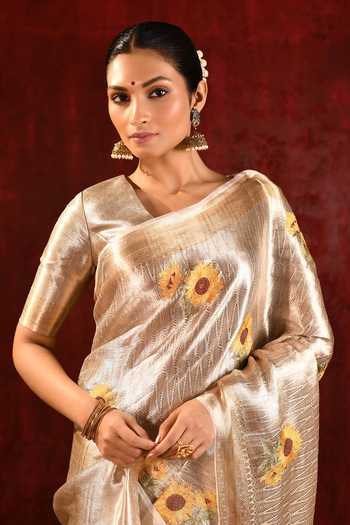 Buy_singhanias_Gold Tissue Saree With Running Blouse Fabric 