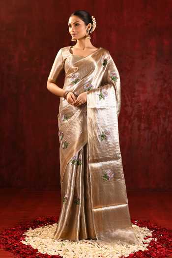 Shop_singhanias_Gold Tissue Saree With Running Blouse Fabric _at_Aza_Fashions