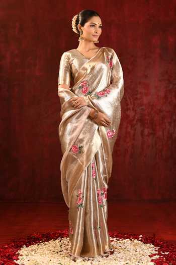 Buy_singhanias_Pink Tissue Saree With Running Blouse Fabric _Online_at_Aza_Fashions